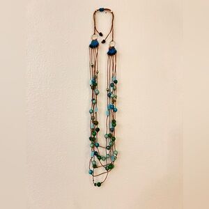 Vintage lightweight 6 strand necklace brown, turquoise and green beads